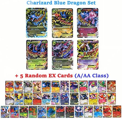 Set of 6 Mega EX Cards Charizard X Version + 5 EX Cards (A/AA Class Random)"NOT A CHINA CARDS" English Platinum Flash Cards