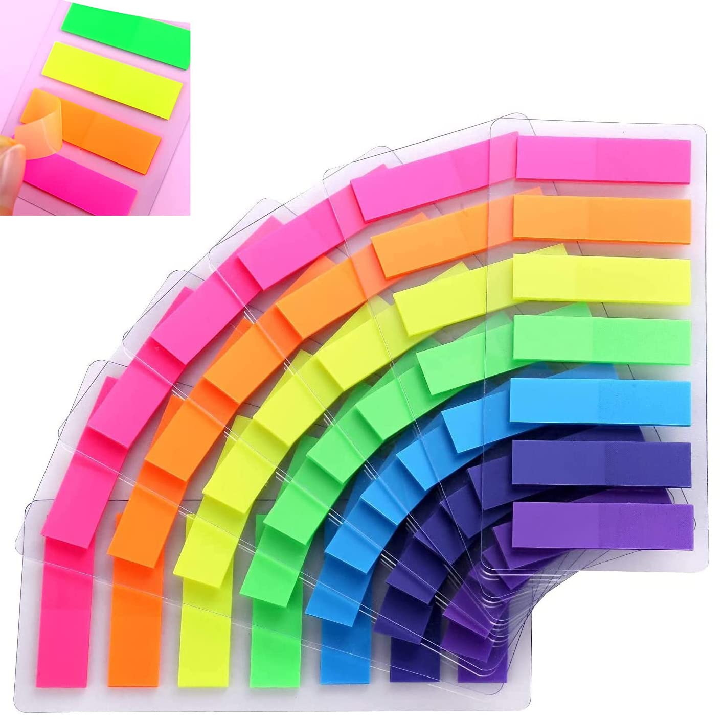 980 Pcs Index Flags Multicolour Index Tab Sticky Page Markers Colourful Neon Sticky Notes Cube Small Arrow Tabs Text Highlighter Strips for School and Office Book as Reading Label, 7 Colors, 7 Set