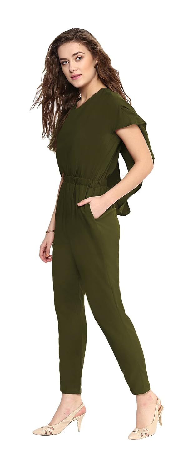 uptownie lite women's crepe back cape jumpsuit (green)