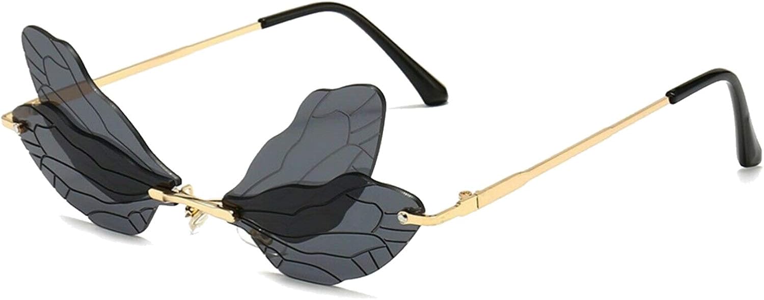 Rimless Dragonfly Wing Sunglasses , Gradient Vintage Dragonfly