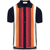 OXKNIT Men’s Knitted Vintage Polo, Gradient Stripe Short Sleeve Retro Polo Shirt for Men 60s&70s