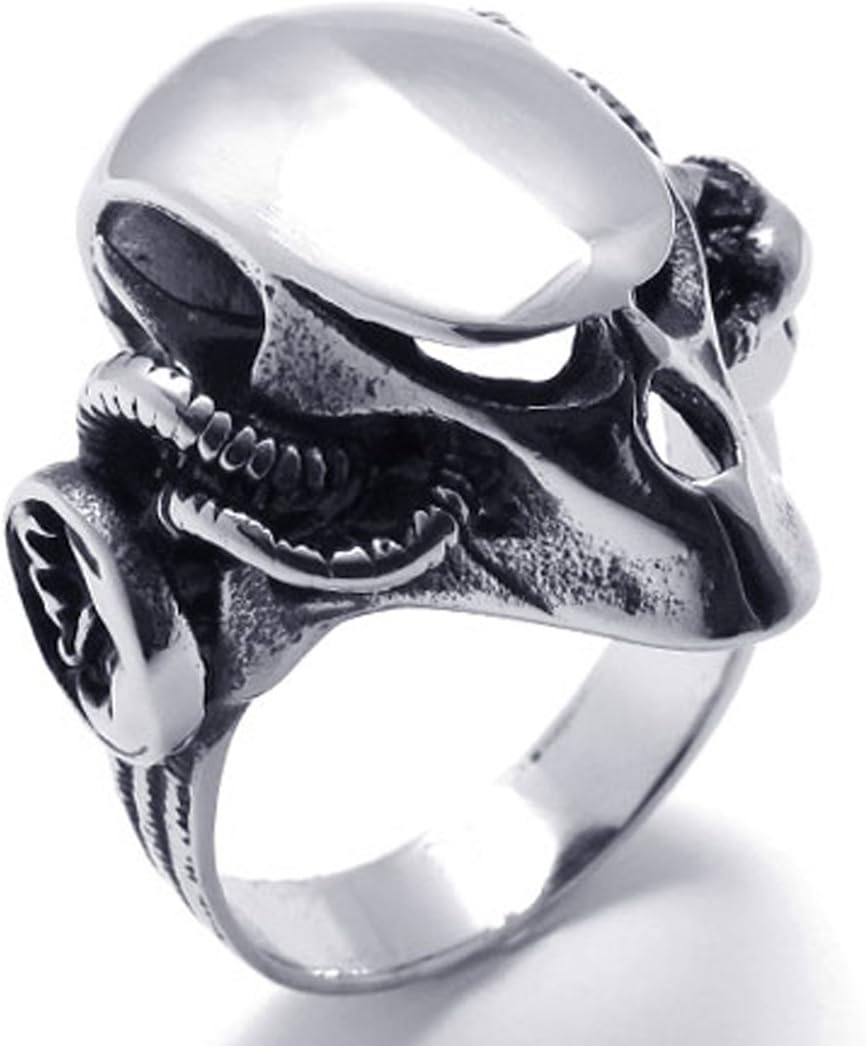 [PW] Gothic Alien Skull Biker Stainless Steel Mens Ring Silver