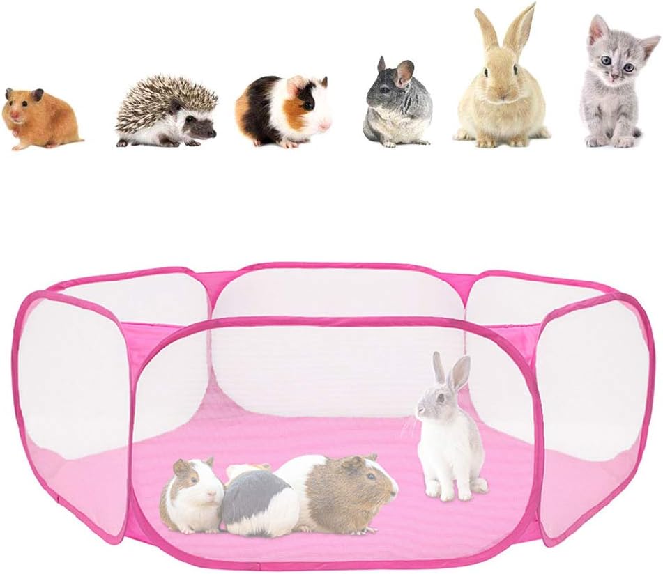Small Animals Playpen Breathable Portable Pet Cage Tent Pop-Up Exercise Yard Fence Folding Play Pen Outdoor Indoor Sports Tent for Guinea Pig Rabbits