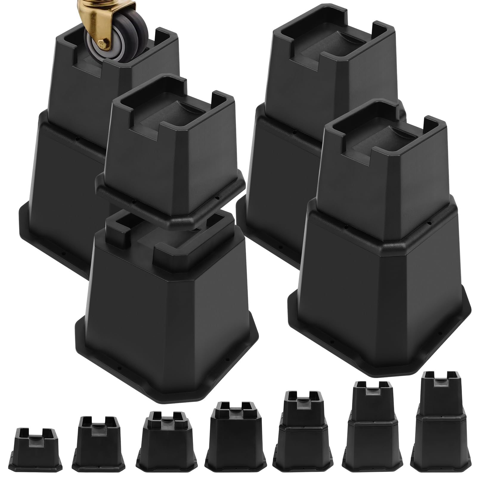 Photo 1 of ***MISSING PARTS***
MCXYEM Adjustable Bed Furniture Risers Elevation in Heights Heavy Duty Risers for Both Posts and Wheels of Furniture Sofa Bed Couch Table (Black 4 Pack, 8 Inch)
