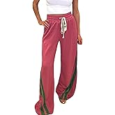 DINGANG High Waisted Casual Sweatpants Women Loose Wide Leg Elastic Waist Drawstring Cargo Striped Sweat Pants