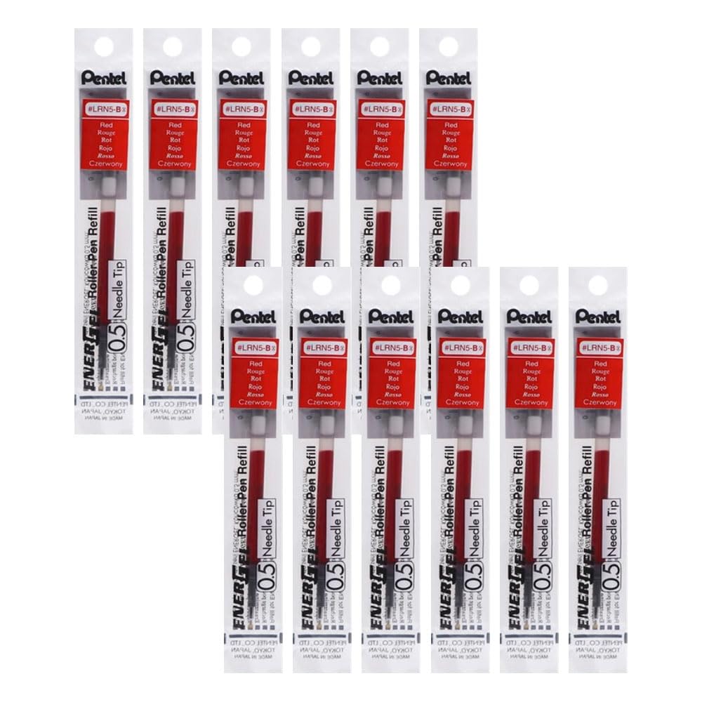 Pentel 0.5 mm EnerGel Ink Refills - Red Ink (Pack of 12 Refills)