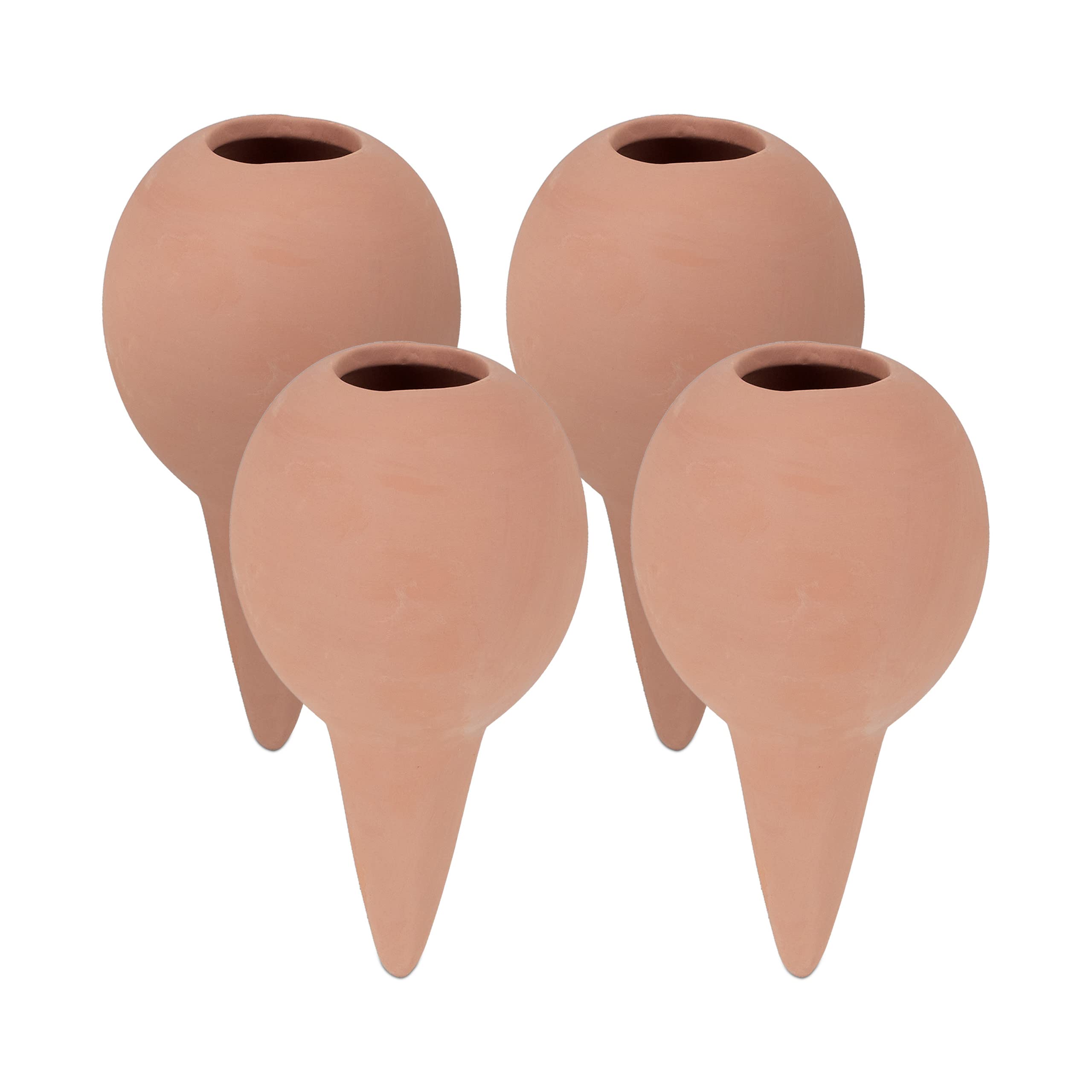 Relaxdays Clay Watering Spikes, Set of 4, Each 100 ml, for House Plants & Outdoor Pots, H x D: 11.5 x 6 cm, Terracotta, Ceramics