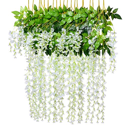 Artiflr 8pcs Artificial Fake Wisteria Vine GarlandGreenDec 3.6Ft/Piece