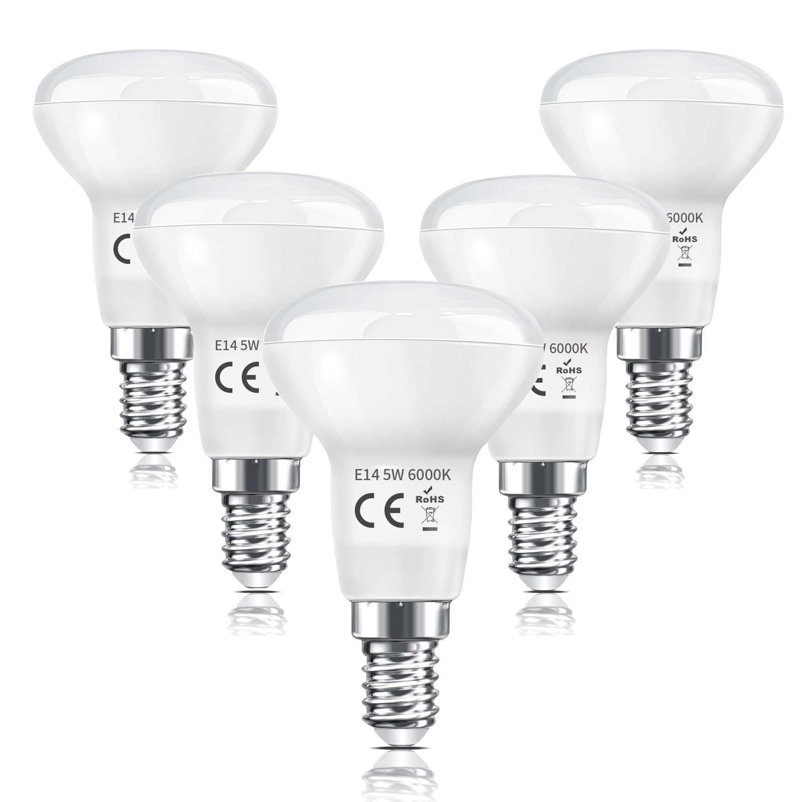 Caldarax R50 E14 LED Spotlight Bulb 5W Cool White 6000K, Reflector SES Small Edison Screw Light, 40W Equivalent, 475LM, Non-Dimmable, Pack of 5