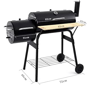 PanaCasa - Doble Parrilla Barbacoa de Carbón con Termómetro Tapa