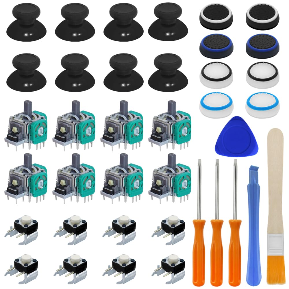 38 PCS Joysticks Replacement Parts Kit, lyfLux Bumper Buttons, Replacement Thumbsticks, Hat Silicone, Brush, Hat Covers 8 Each with Screwdriver Repair Parts Compatible with Xbox One Controllers