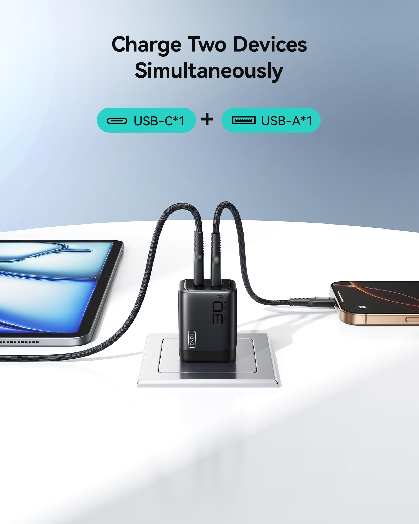 INIU USB C Charger Block, 2-Pack 30W PD Fast Charging, [USB-C + USB-A] iPhone 16 Charger with Foldable Plug, GaN Tech Type C Power Adapter for iPhone 16, 15 Pro Max, Samsung S25, S24, iPad Pro etc