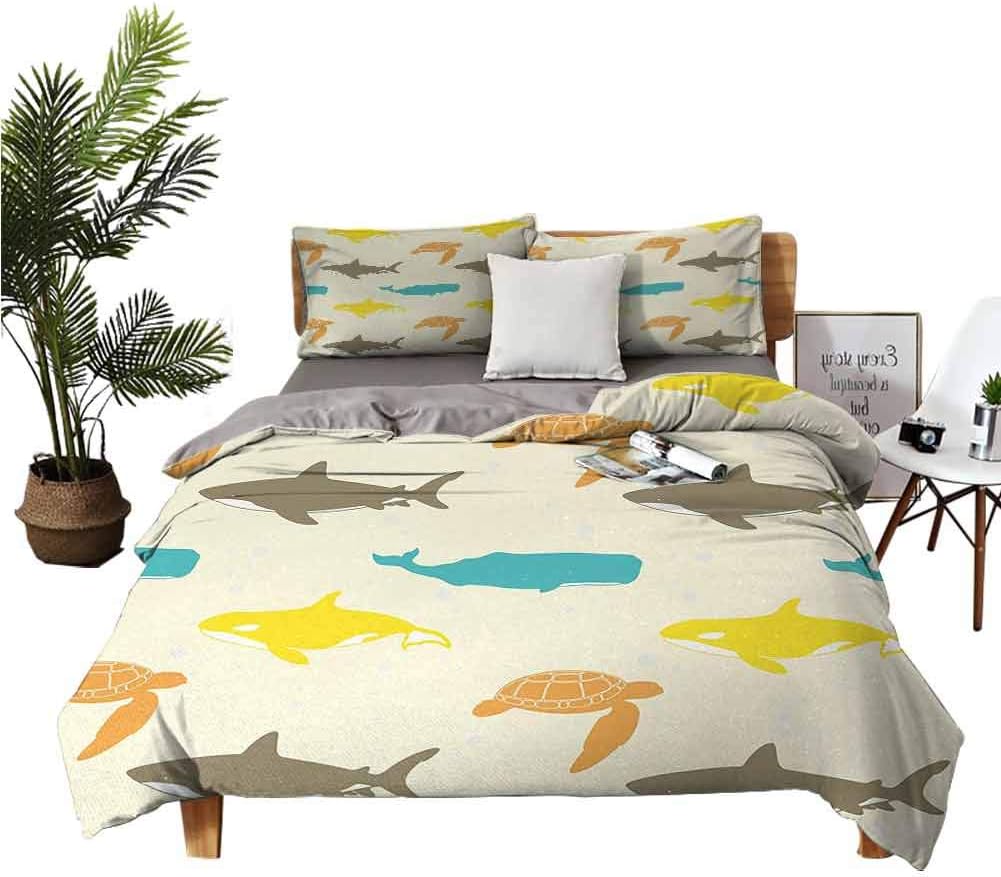 Sheets Twin Size Sea Animals Winter Bed Sheets Pattern with Whale W90 xL90 Shark and Turtle Aquarium Doodle Style Marine Life