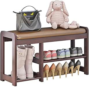 JSONA Banco de Zapatos de Madera con cojín Asiento Acolchado tapizado