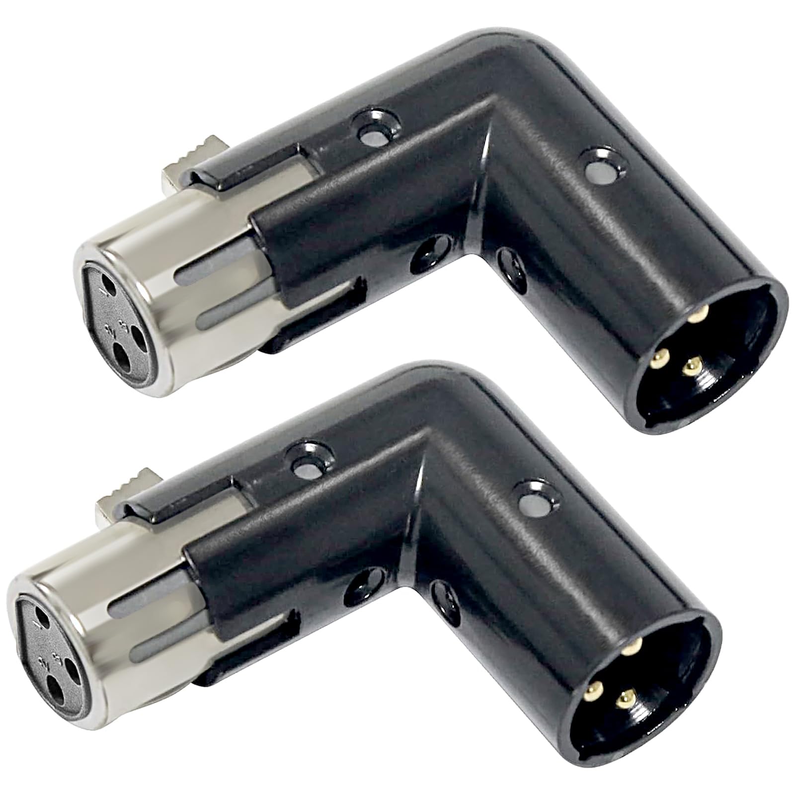 wecan 3-Pin XLR 90 Degree Adapter, Adjustable Male to Female Right Angle XLR Adapter for Dmx Cable Black (2 Packs)