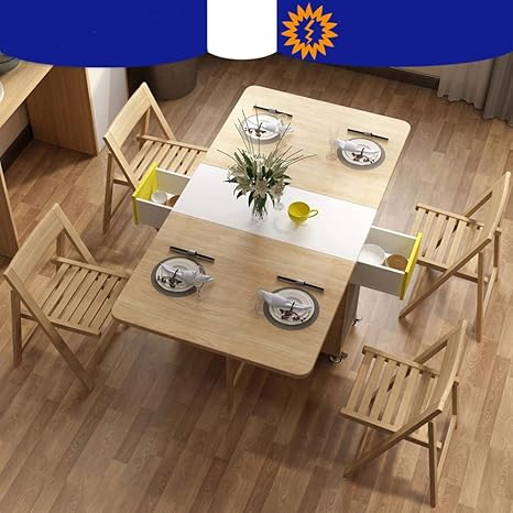 Amazon Com Shozafia 5 Pcs Fully Assembled Foldable Kitchen Table Set Space Saving Dining Set Rolling Wood Folding Dining Table With Chairs On Wheels For Small Space Table Chair Sets
