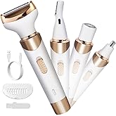 Electric Razor for Women Bikini Trimmer, MKIOVH Women's Cordless Portable 4 in 1 Painless Shaver, for face Legs Brows Nose Detachable Head USB Rechargeable Hair Trimmer