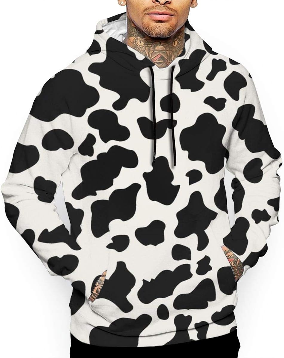 Wearibear Men's Cow Print (2) Pullover Hoodie Soft Essentials