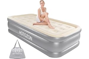 HOTOZON Twin Air Mattress with Built-in Pump, 18" Foldable Air Bed with Carry Bag, Luxury Elevated Inflatable Air Mattresses, Blow Up Airbed for Home, Camping & Guests, Grey