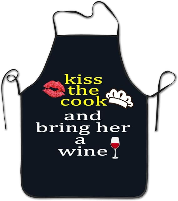 Women's Cute Funny Apron with Quotes Kiss The Cook And Bring Her A
