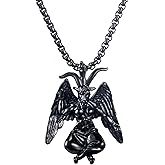 ELFASIO Satanic Necklace, Sigil of Baphomet Necklace, Stainless Steel Satan Church Jewelry, 3D Devil Demon Satan Goat Necklaces for Men Women