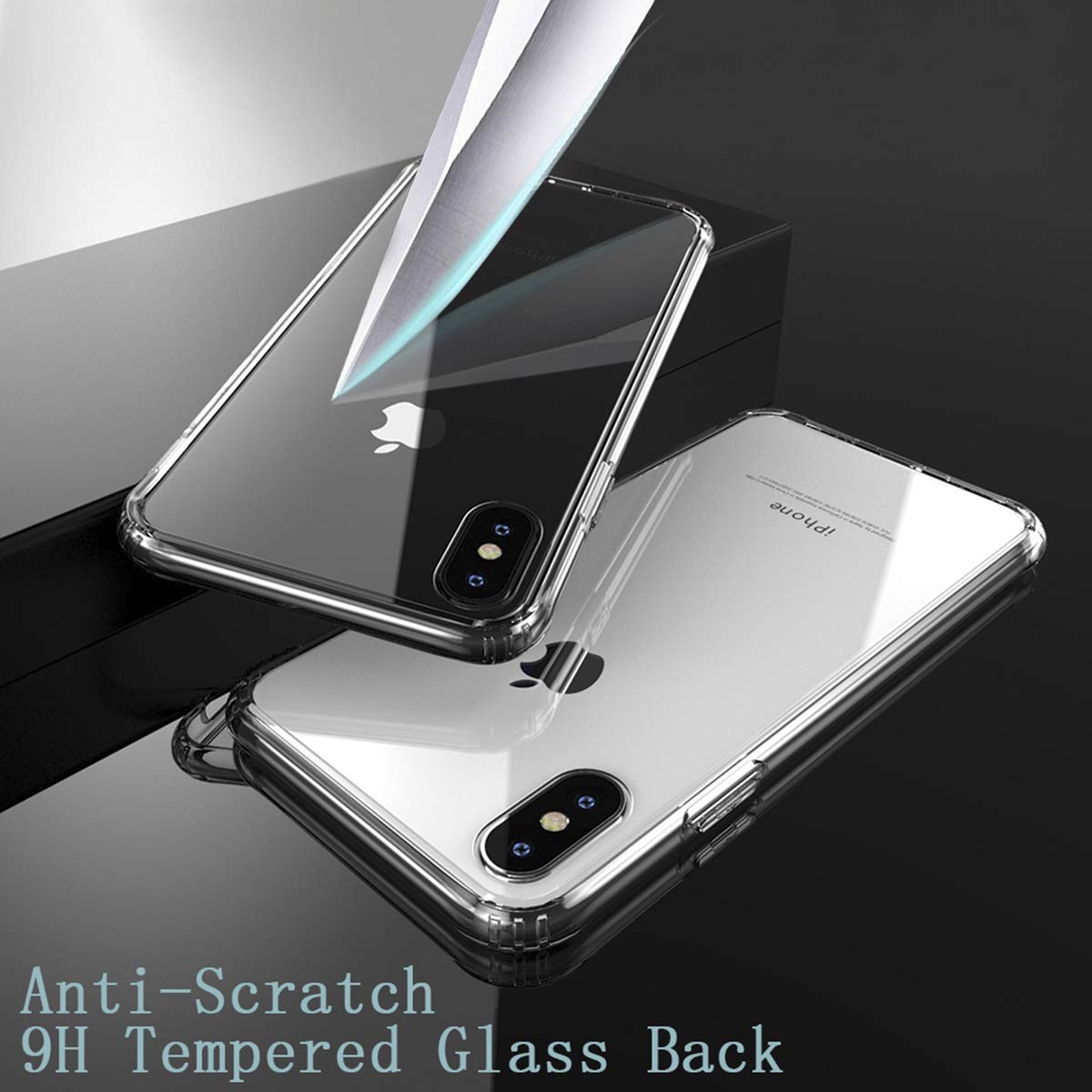 TzoMartico iPhone Xs Max Case, Metal Level Anti-Scratch, Rugged Flexible Tempered Glass Back Case, Crystal Clear Cover with Soft TPU Bumper Frame Protection for iPhone Xs Max 6.5 inches (Transparent)