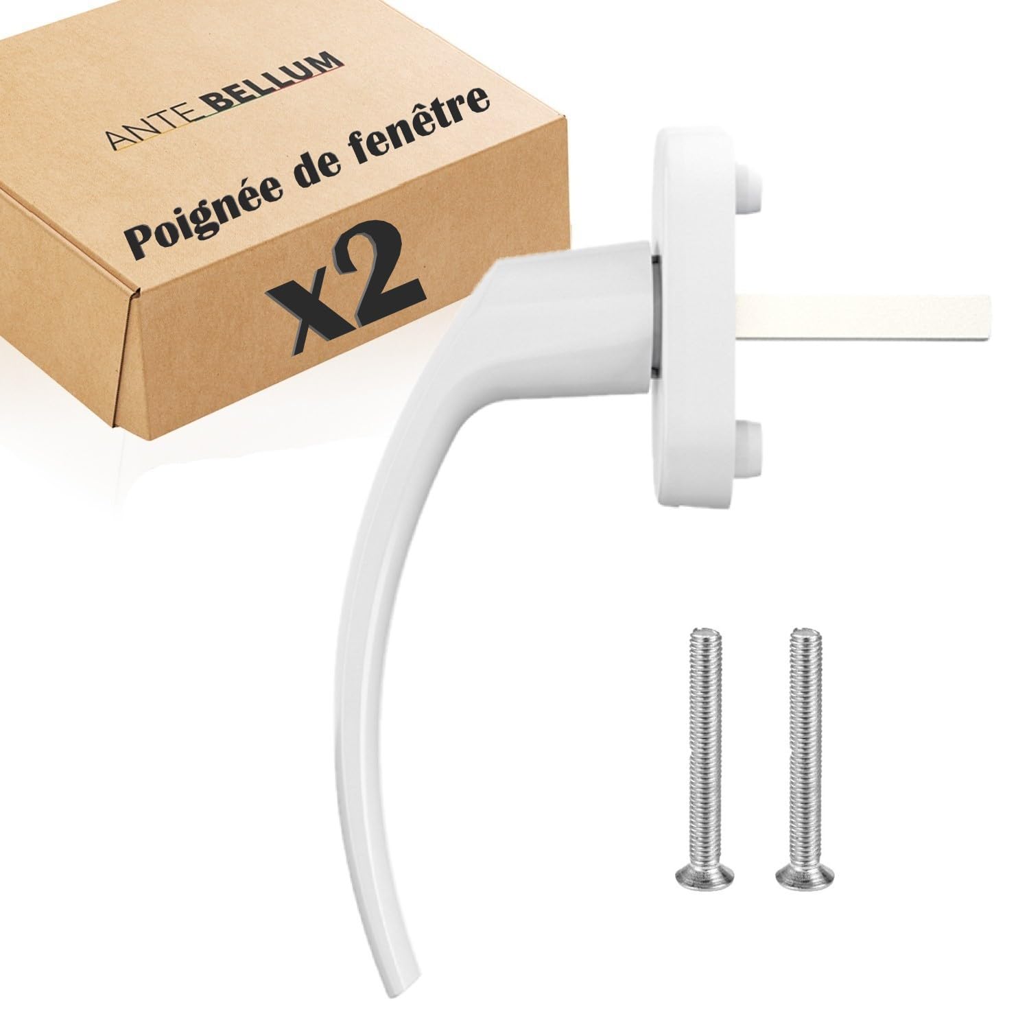 Ante bellum White Aluminium Window Handle - Safe and Stylish Accessory for Windows and Doors with 35mm Long pin. Suitable for Most Standard Windows. (White, 2 Units)