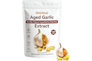 OnHeal Aged Garlic Extract Capsules, 300 Count 7500mg Odorless Garlic Supplement, Rich in Magnesium, Chromium, Vitamin B1 & B
