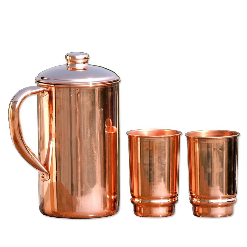ANCIENTIMPEX Copper Pitcher and 2 Tumblers for Ayurveda Health Benefit | Water Jug With Tumbler Set
