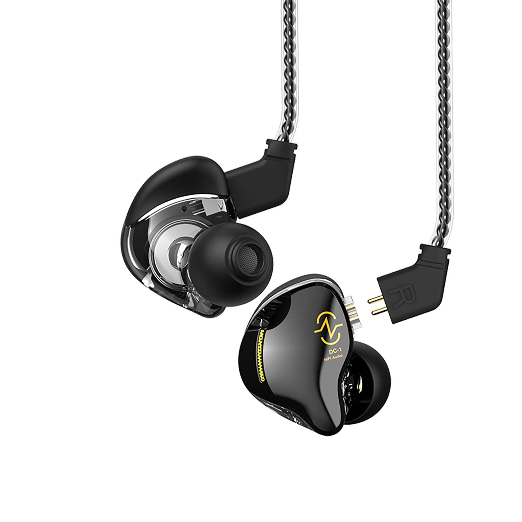 Yinyoo Wired Earbuds Earphones, 1DD HiFi Bass Sound in Ear Monitor Headphones, CCZ Coffee-Bean in-Ear Earphones Wired with Mic for Laptop, Detachable Cable for Smartphones/PC/Tablet (With mic, Black) — image 1