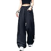 Hewlshawn Women's Pants Baggy Gothic Wide Leg Cargo Casual Trousers Y2k Harajuku Streetwear Loose Punk