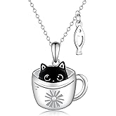 SVODEA Black Cat/Pug/Boston Terrier/Capybara/Yorkie/Beagle/Maltese/Corgi Necklace 925 Sterling Silver Cute Animal Jewelry for Women