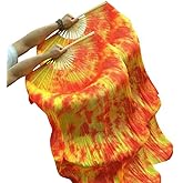 KIKIGOAL 1 Pair(Left+Right) Women Real Silk Belly Dance Fan Veil, Length 180cm Width 90cm