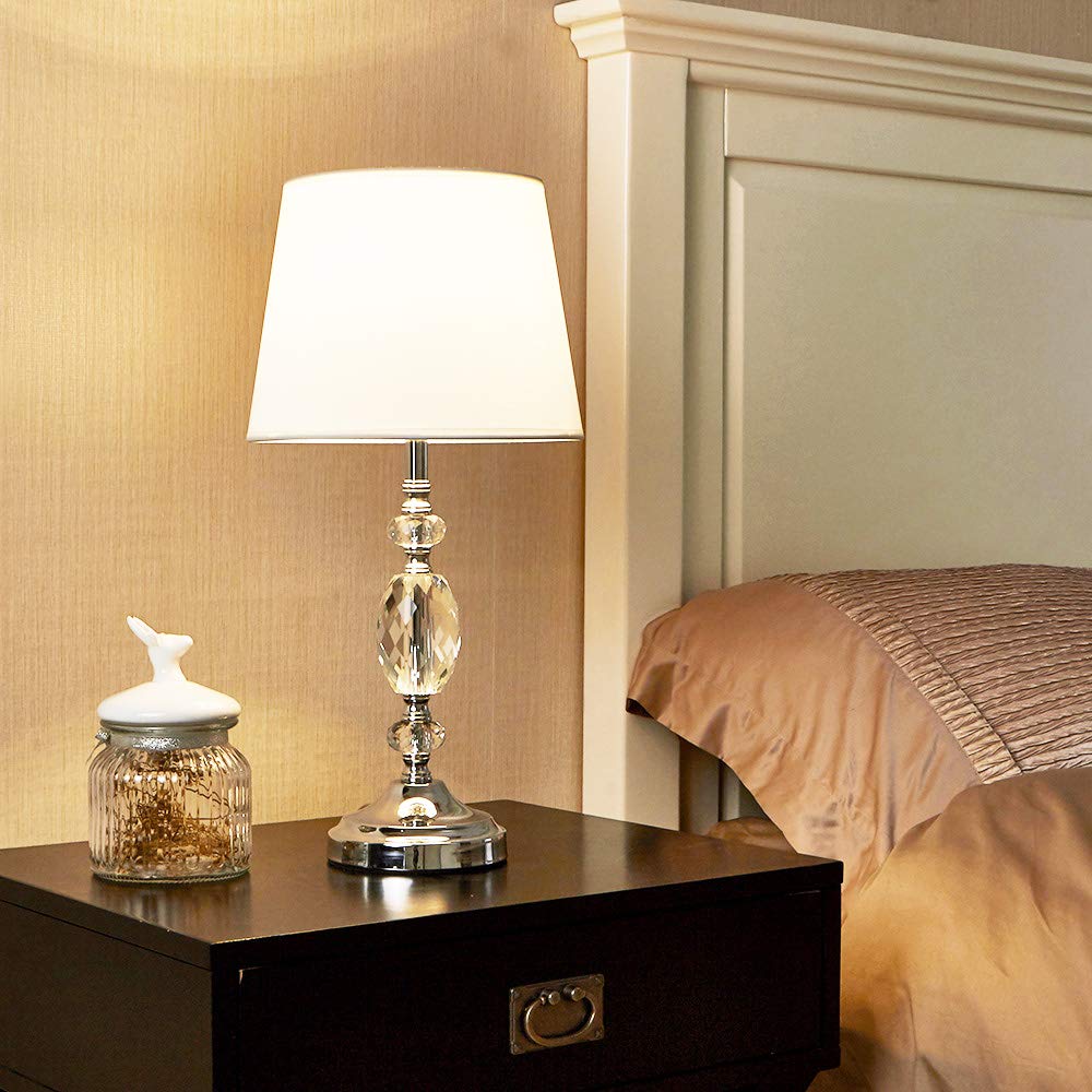 POPILION Decorative Chrome Living Room Bedside Crystal Table Lamp,Table