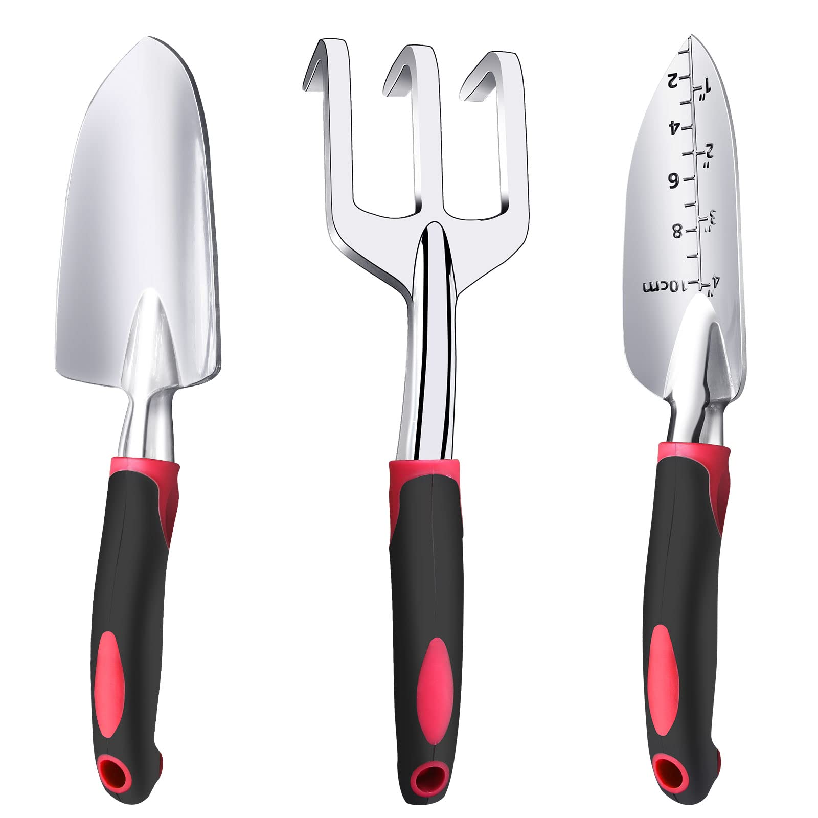 Photo 1 of Garden Tool Set, 3 Pieces Aluminum Heavy Gardening Kit Including Hand Shovel, Transplant Shovel and Hand Rake with Soft Rubber Non-Slip Handle, Peoplewholovegardeningenjoy apleasant Experience