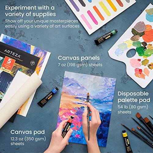 Arteza Acrylic Art Set, Includes Tabletop Easel, 12 Acrylic Paint Tubes