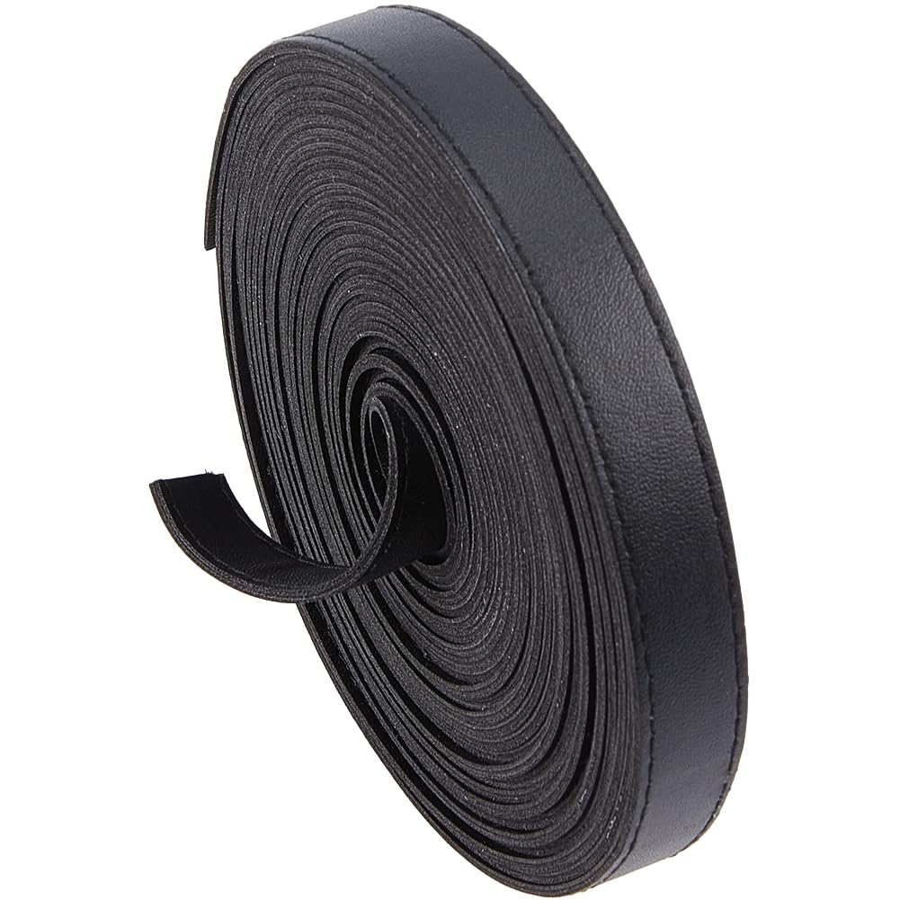 GORGECRAFT 5M x 15mm Black Imitation Leather Cord, 2mm Thick, Double-Sided, Flat, for DIY Crafts, Handle Wrap, Belt, Pet Collars, Jewelry Making, Tooling Workshop