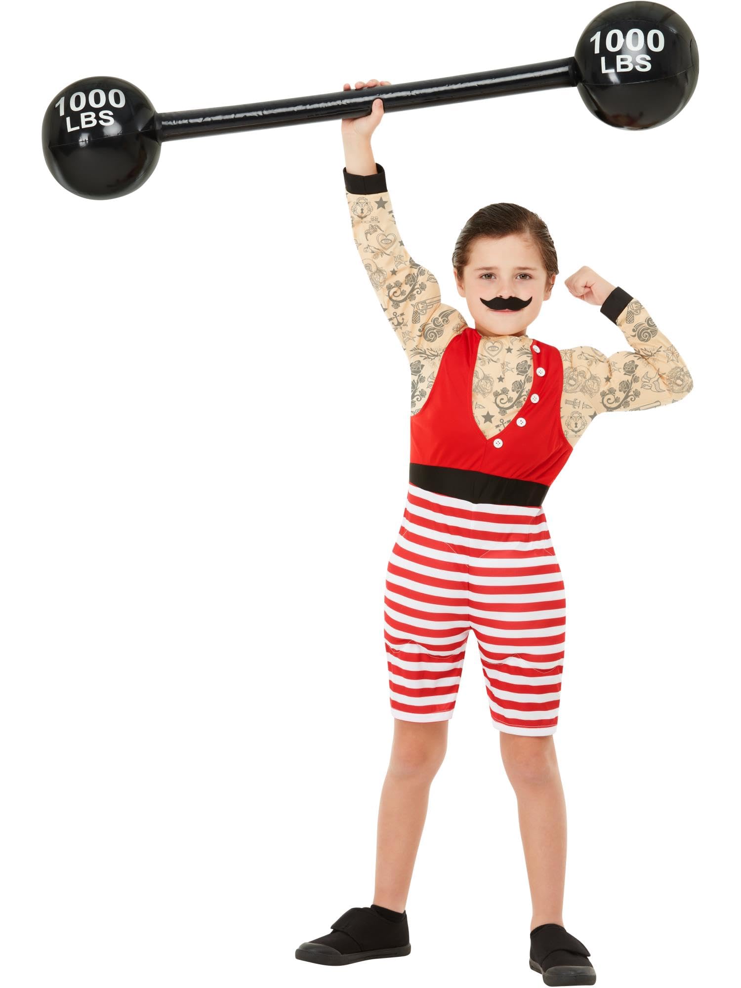Smiffys Deluxe Strong Boy Costume, Multi-Coloured with Short Jumpsuit & Moustache, Boys Fancy Dress, Child Dress Up Costumes