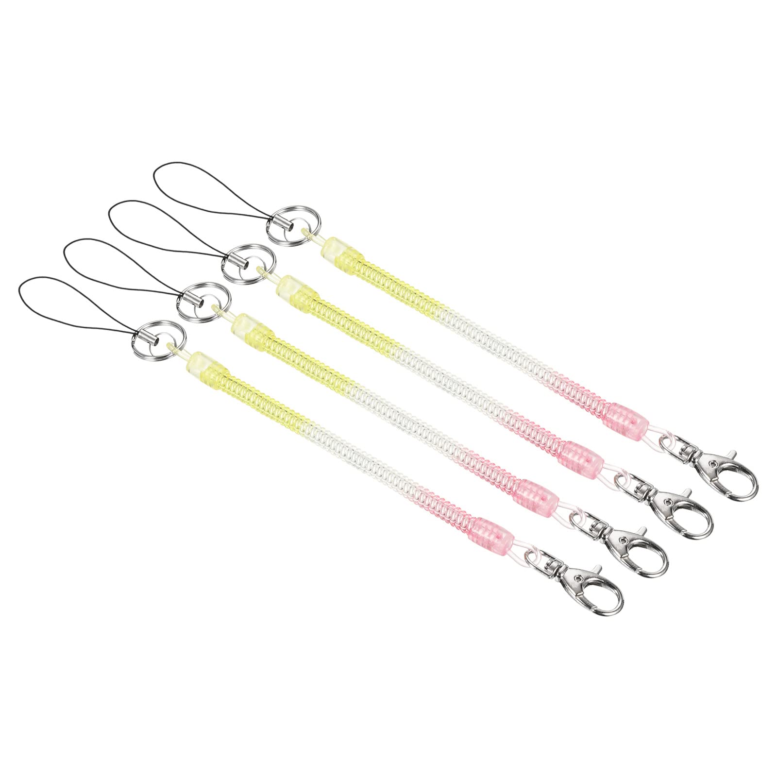 PATIKIL Retractable Coil Spring Keychain Lobster Clasp with Key Ring 205mm, 4 Pack Plastic Spiral Stretchy Cord Strap Snap Hook, Yellow Pink