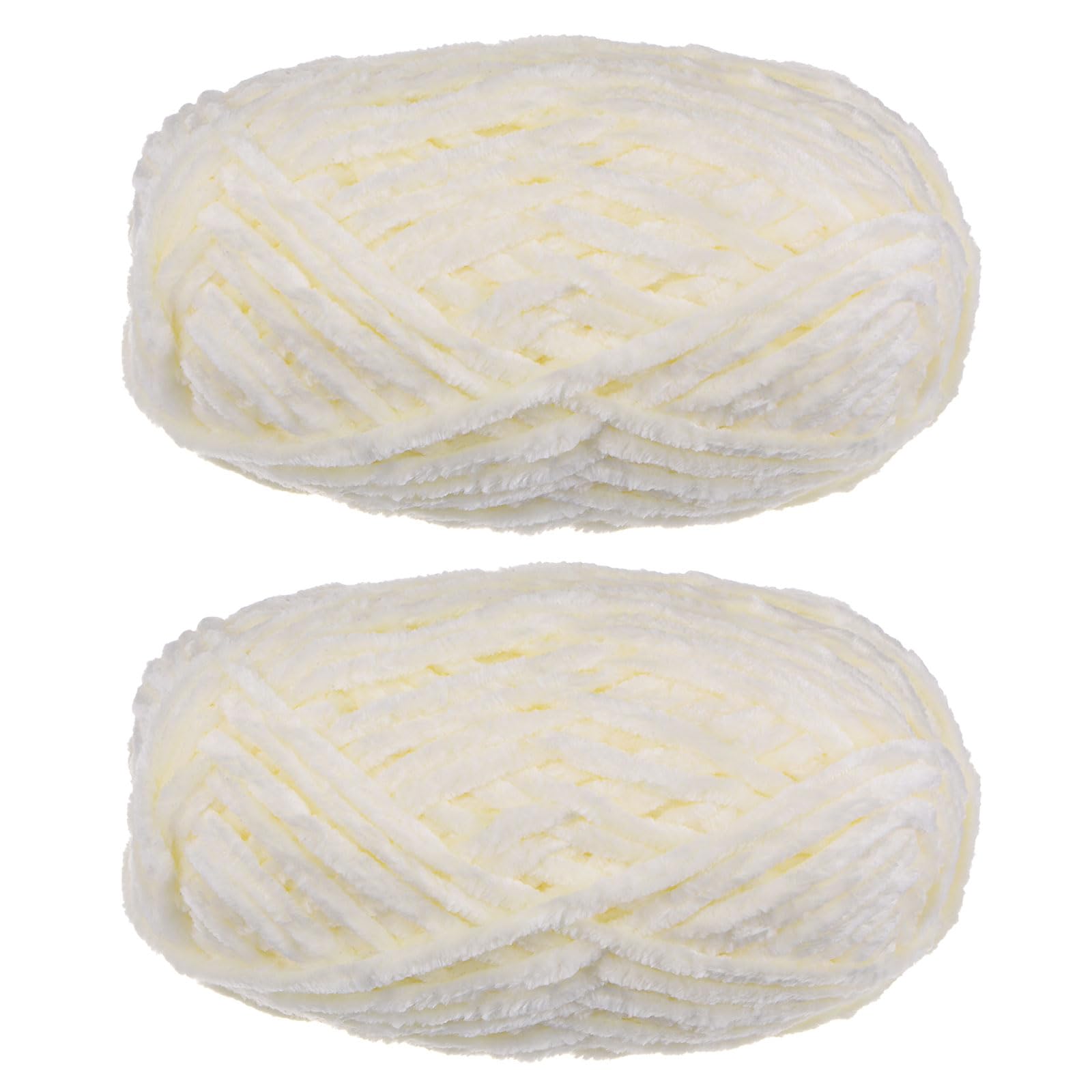 uxcell 2Skeins Velvet Chenille Yarn 2x100g/7.1oz 174 Yards Total Length #6 Super Bulky Polyester Soft Blanket for Knitting Weaving Bag Scarf, Cream