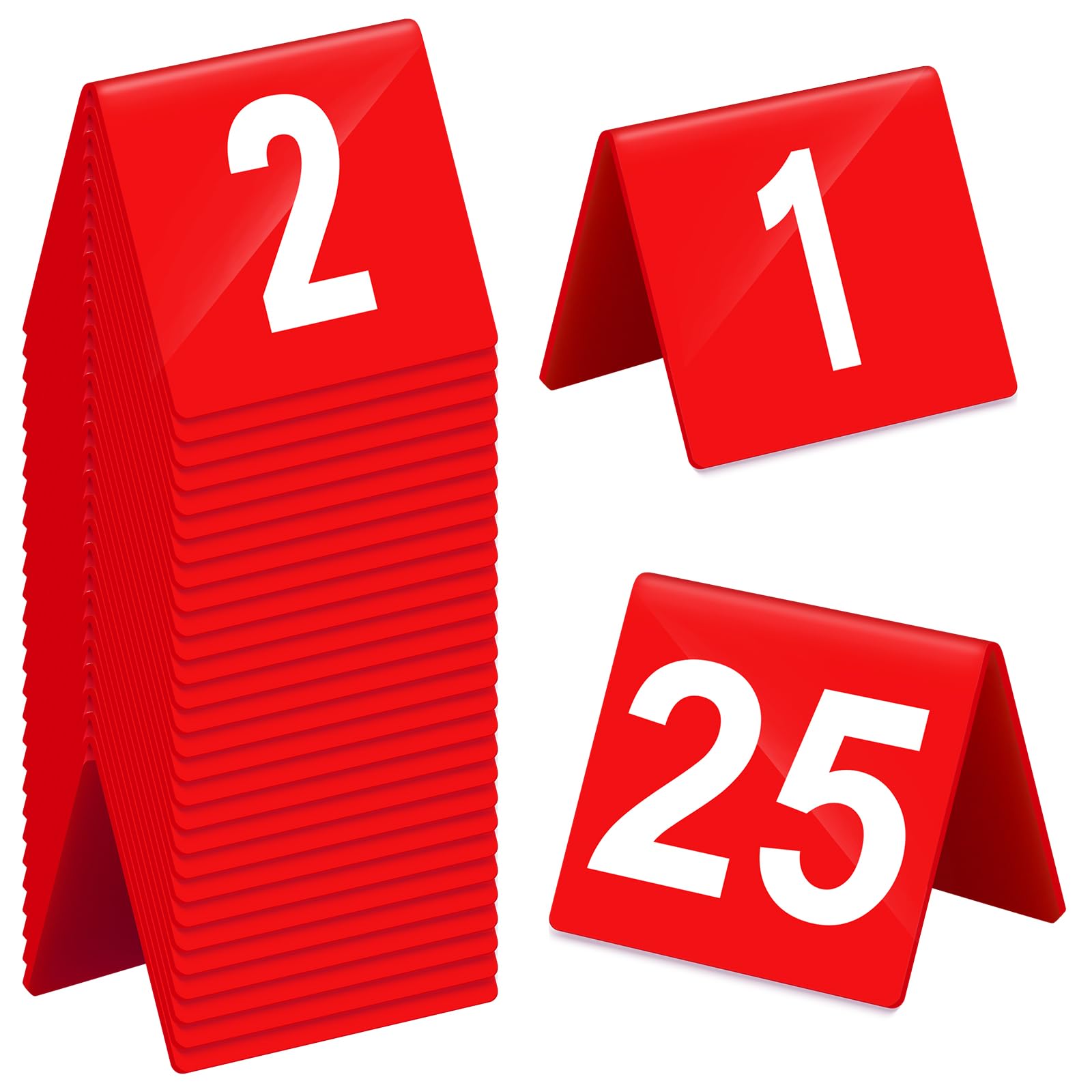 Photo 1 of Tuanse Table Numbers 1-25 Acrylic Double Side Numbered Table Tents Plastic Restaurant Wedding Numbers Cards Signs for Party Banquets Wedding Reception(Red, White)