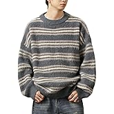 POHADON Mens Y2k Striped Sweater Vintage Aesthetic Grandpa Knitted Pullover Tops Long Sleeve Crewneck Women Grunge Clothes