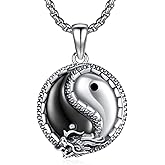 Hagkew Yin Yang Dragon Necklace S925 Sterling Silver Animal Pendant Yinyang Jewelry Birthday Gift for Women Men