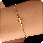 Dabovos 18K Gold Plated Cross Bracelet for Women Dainty Gold Bead Cross Bracelet Adjustable Simple Link Chain Bracelets Faith Confirmation Jewelry Gifts