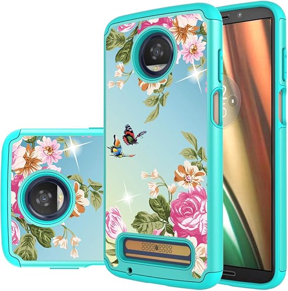 Capa Dual Shock Para Motorola Moto Z3 Play Amazon Com Yiakeng Moto Z3 Case Moto Z3 Play Case Dual Layer Hard Slim Glitter For Girls Women Wallet Phone Cover Cases For Motorola Moto Z3 Green Flower Electronics