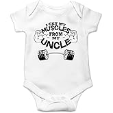 Belle Homie I Get My Muscles From My Uncle - Funny Baby Essentials Bodysuit - Cute Newborn Boy Clothes