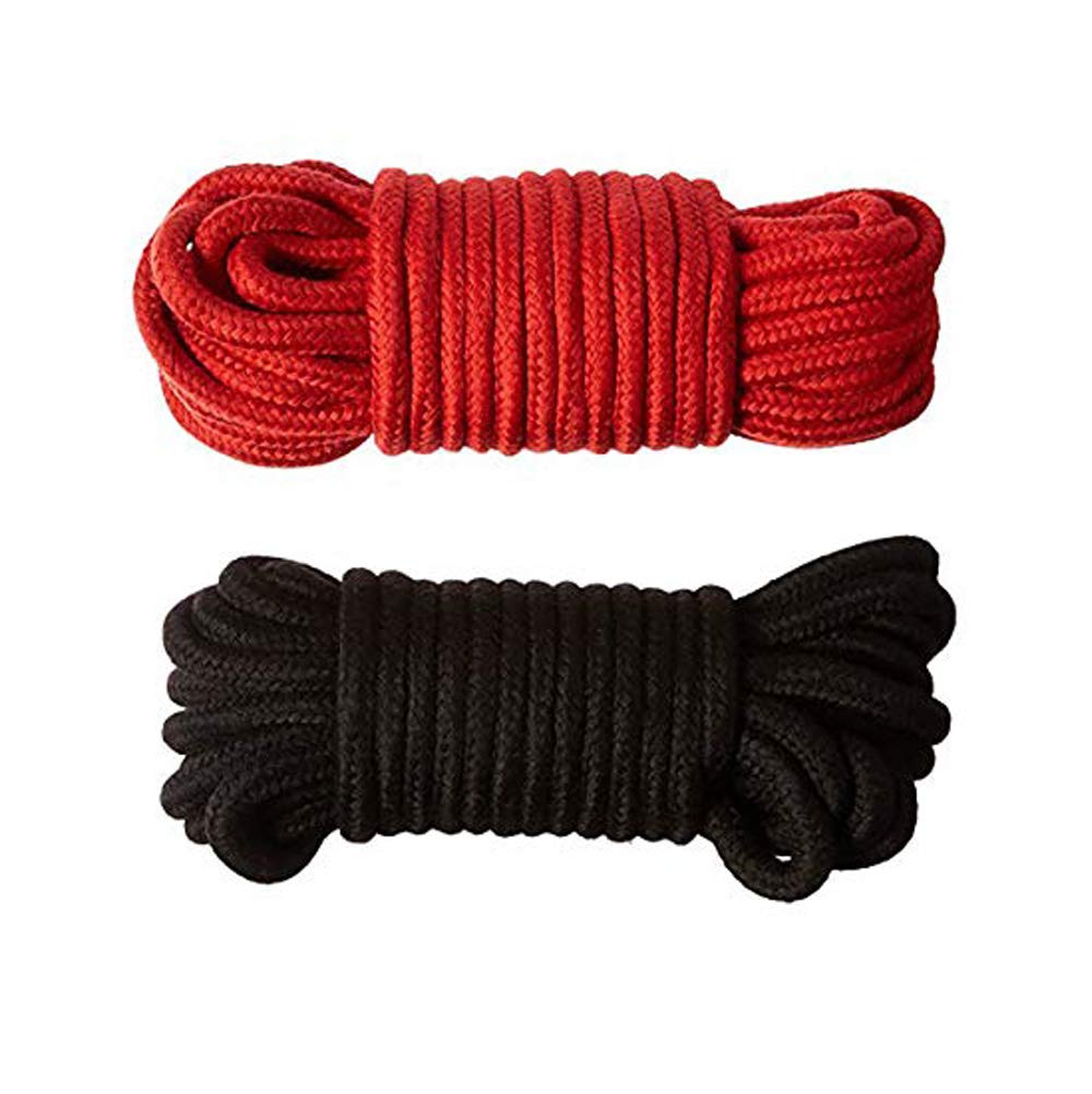 Moonight [Pack of 2/3/4] Long Soft Rope -32-Foot 10m,64-Foot 20m Soft Twisted Cotton Rope Utility Rope(2/3/4pcs, 10M/20M) (10M, Black&Red)