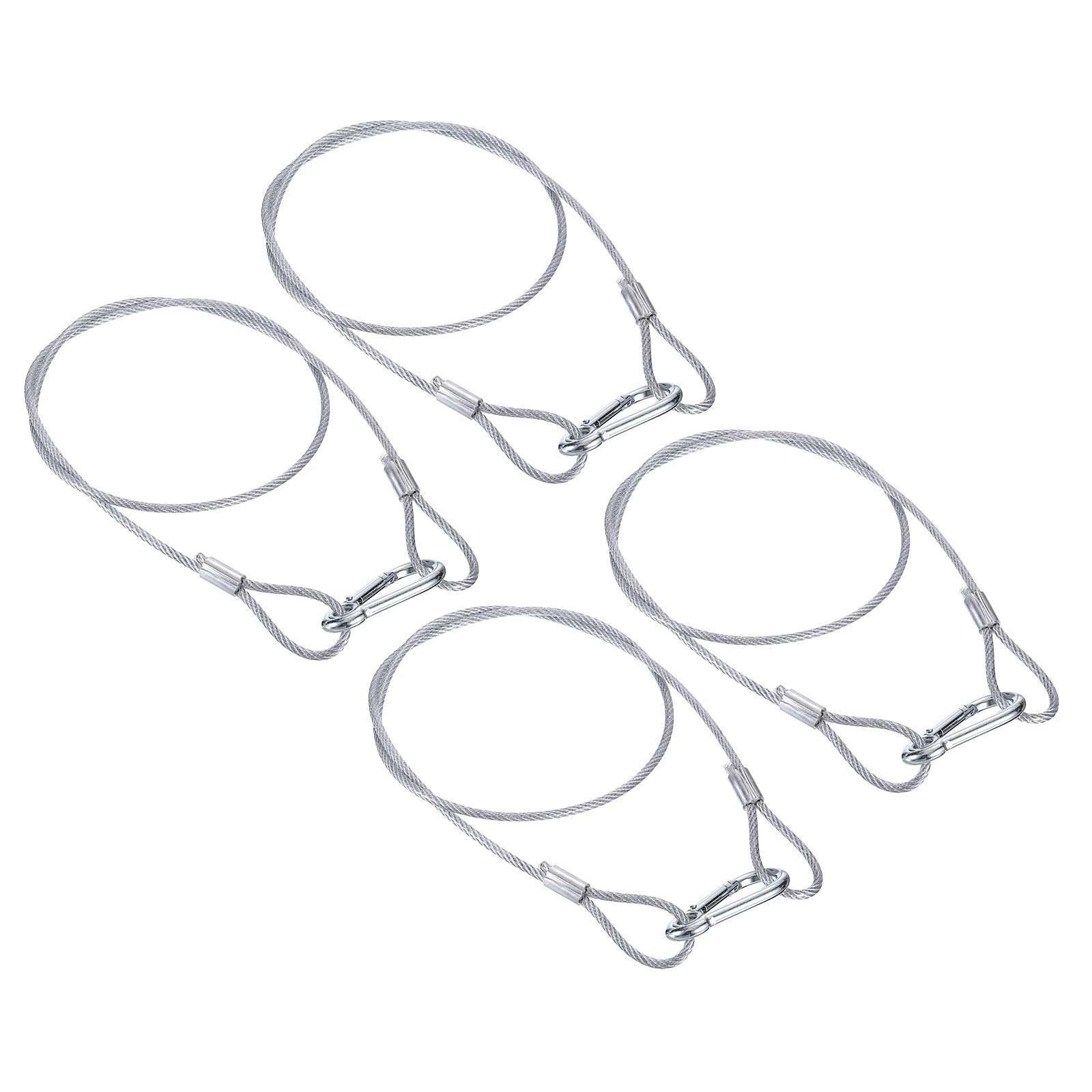 PATIKIL Stainless Steel Safety Cable 39.4"/100cm, 4Pack 4mm Flexible Security Wire Rope Lock Double Loops with Hook for Stage Lighting Luggage, Silver