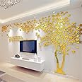 3D Tree Wall Stickers - DIY Tree and Birds Wall Decals Family Couple Tree Stickers Murals Wall Decor for Living Room Bedroom TV Background Home Decorations(Gold Right,L-118X60in)