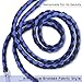 PETBABA Double Dog Leash, Paracord No Tangle Rope Lead Coupler with Padded Handle for Two Dogs - 4.6 ft in Blue